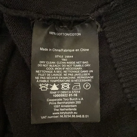 Tory Burch Simone Black Long Sleeve Button Front Cotton Cardigan size S - Picture 7 of 10